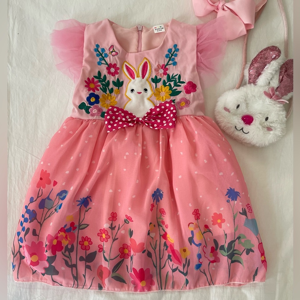 Mini Taylor Pink Floral Bunny Tulle Dress Size 2-3 T